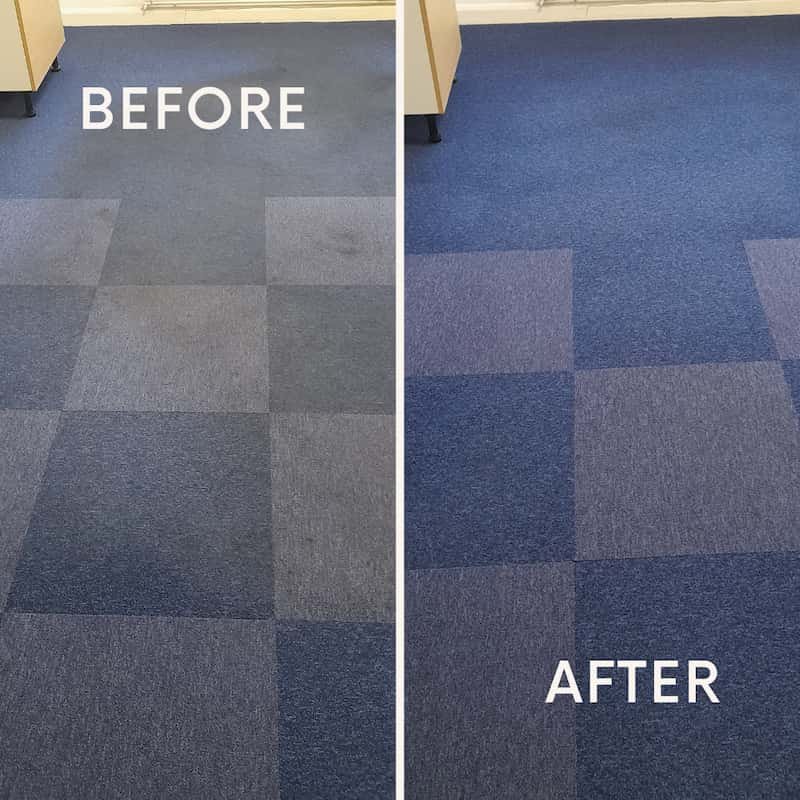 Low-moisture carpet cleaning before and after — East Midlands